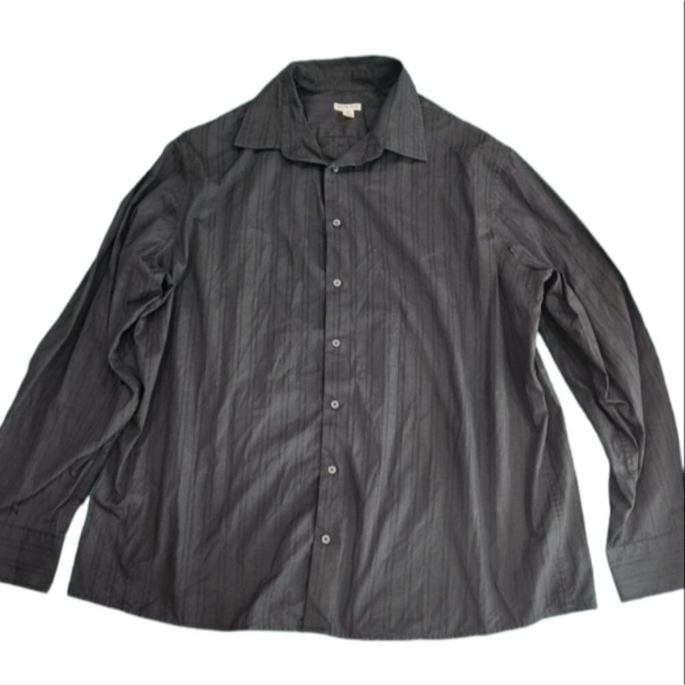 NWOT Shirt Mens XXL(18) Plus Size Button Up Long Sleeve Black Adjustable Cuff
